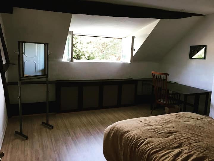 غرفة صفراء. سرير مزدوج.