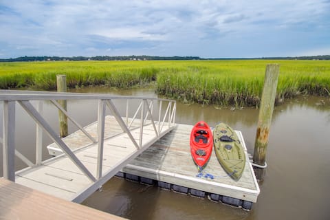 Waterfront, 7 acres; Stunning Marsh Home Priv Dock