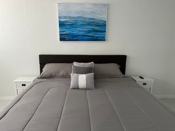 带智能电视的宁静主卧。 有带淋浴间的独立卫生间。  壁橱里有行李架。