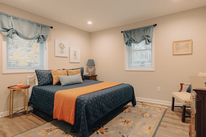 The queen bedroom faces the front of the home.  Antiques fill this comfortable space.  The queen mattress is the same quality as the other beds.