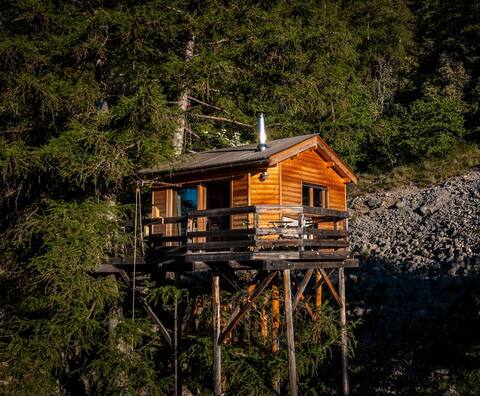 Perched cabin with nature sauna