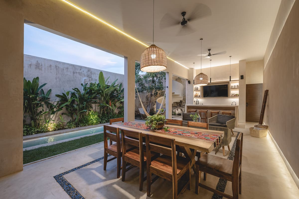 La Casa Verde — original pasta tile floors and colonial corridor — Casonas MX, Campeche, Mexico