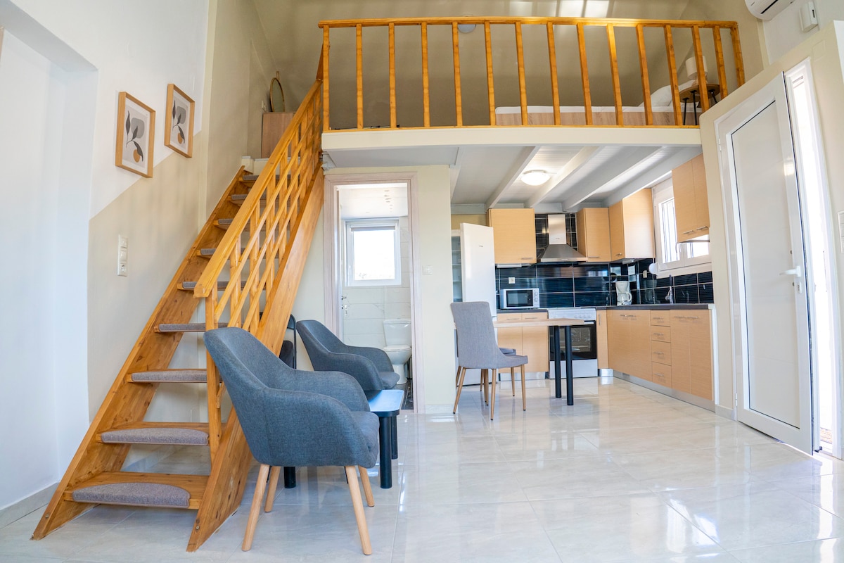 غرفة المعيشة - المطبخ - دور علوي في البيت الرئيسي.
تحتوي الشقة العلوية على سرير مزدوج. 