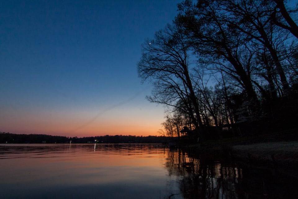 Sunset over Broadway Lake from the dock