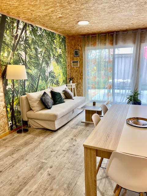 Chalet atmosphere, relaxing spa area.