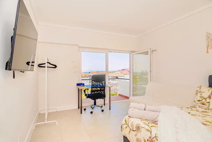bedroom on the top (3rd) floor, ocean view from bed