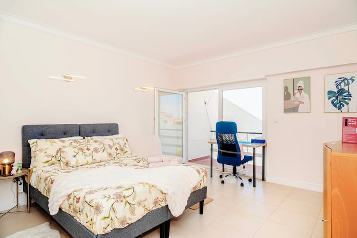 ensuite bedroom on the top (3rd) floor, ocean view from bed