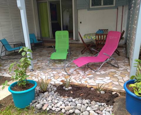 Nearby beach cottage and volcano