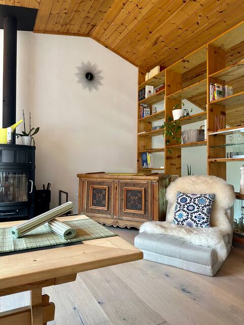 Engadine house room, mountain view all around with Arve