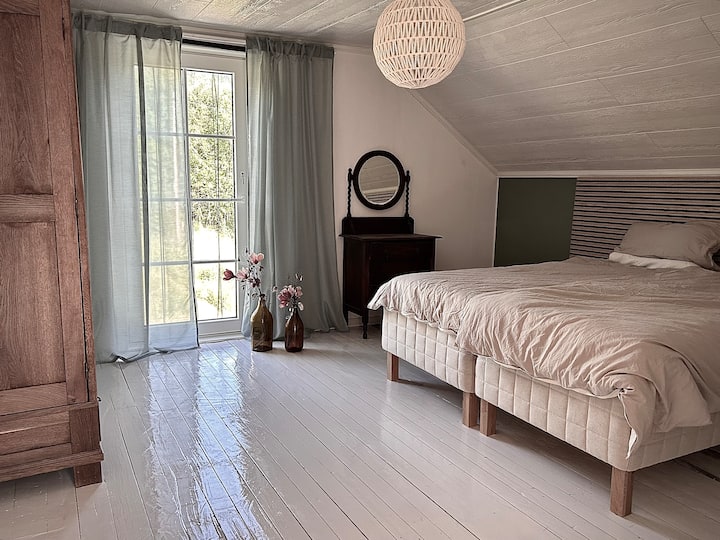 带加大双人弹簧床的卧室 