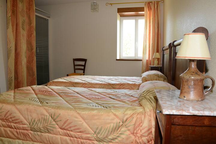 Vitanda 2 vya mtu mmoja vilivyo na bafu 