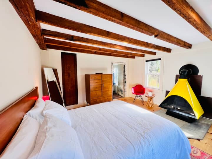 Beautiful bedroom furnished with West Elm and vintage finds