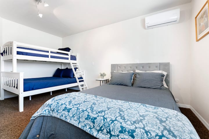 Bedroom 2: Queen bed + 1 bunkbed (1Full+1Twin). Additional air conditioning in this room for extra comfort. 