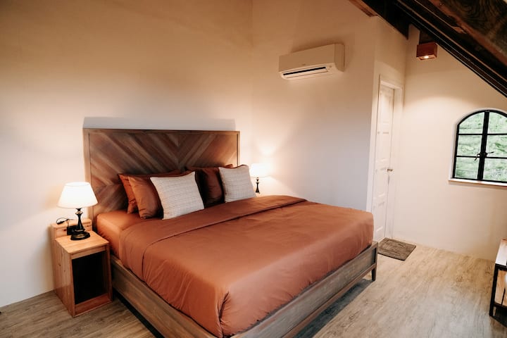 Aesthetic rustic bedroom with 1 king sized bed