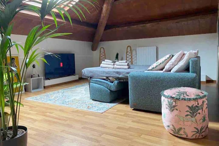 双人沙发床已准备就绪，欢迎一对夫妇入住。