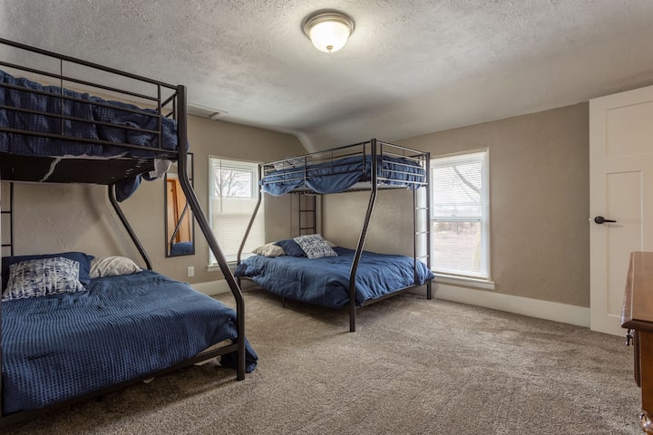 Upstairs 
First room of bunk beds.
Top beds are twins
Bottom beds are fulls