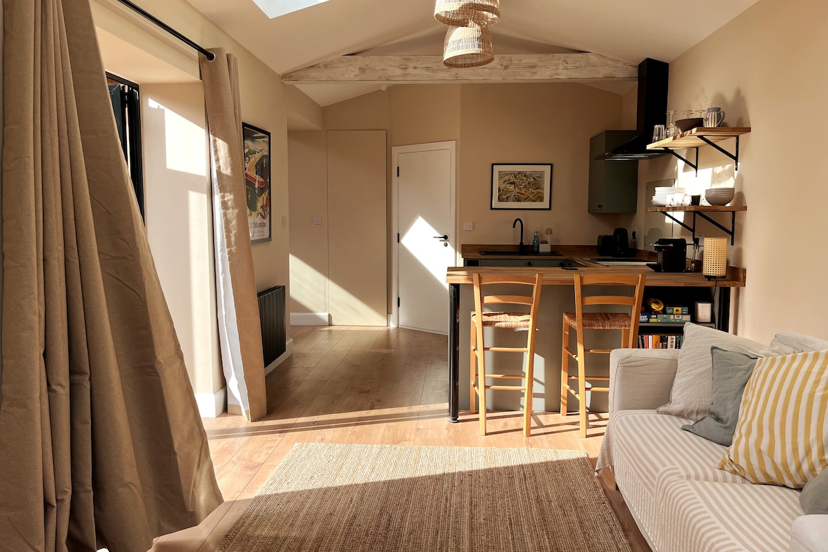 Кујната и дневниот простор, со кауч на спуштање. 