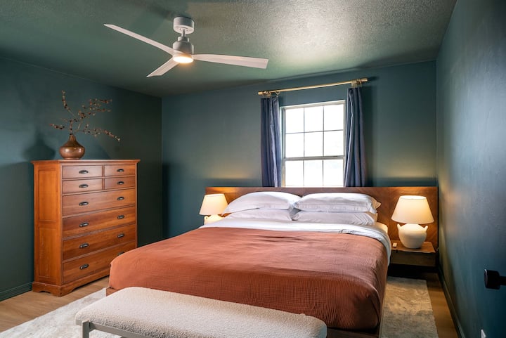 Second bedroom, moody, fun, with everything you need.