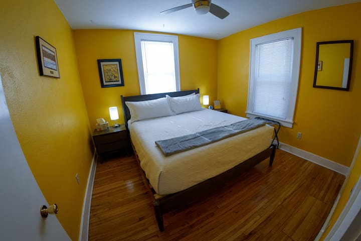 Bedroom, king-sized bed, main floor.