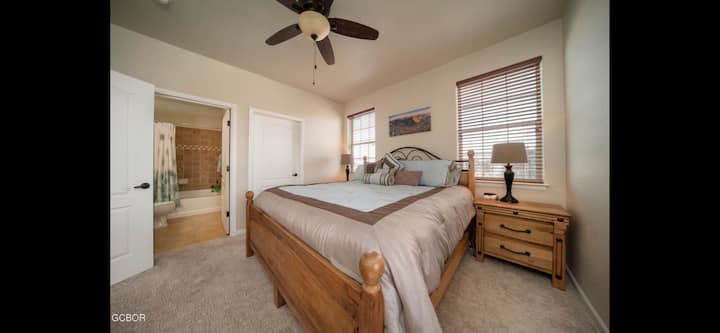 The main bedroom is complete with a generously sized walk-in closet and a full bathroom. We offer a pack-n-play with crib sheets for your convenience if you are traveling with your little ones.