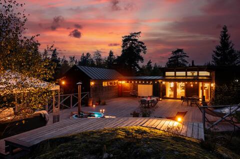 Design house in nature by lake