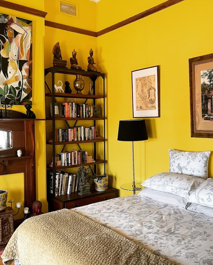 The Cambodian room with queen-sized bed.