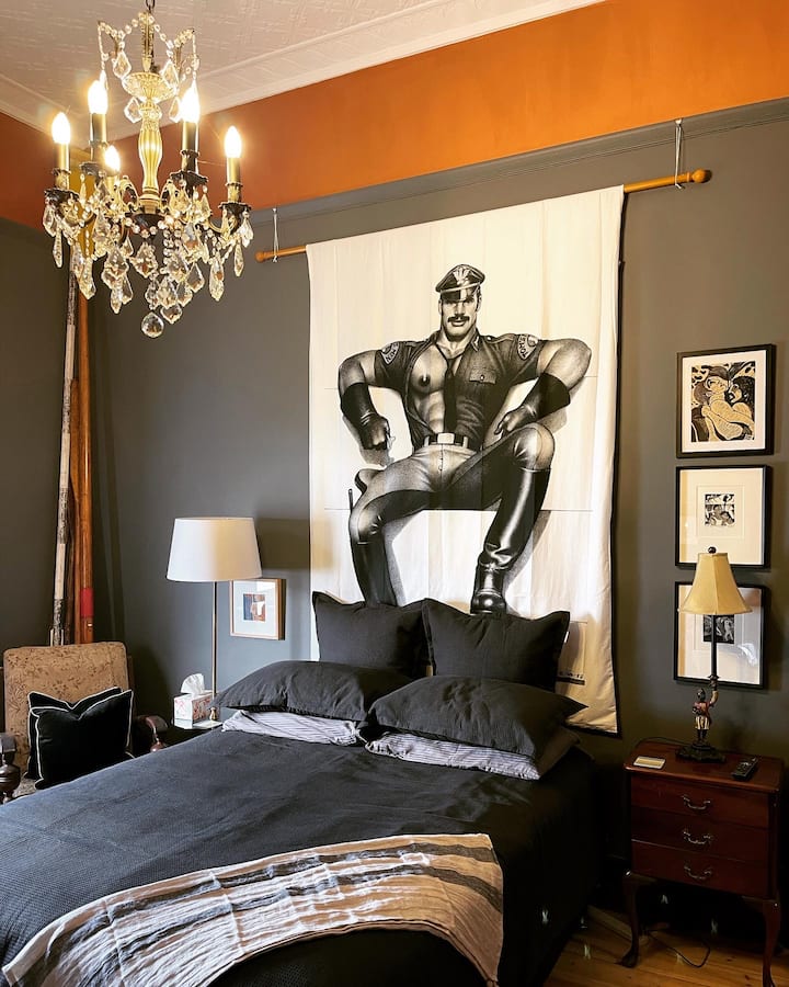 The Tom of Finland room with queen-sized bed.