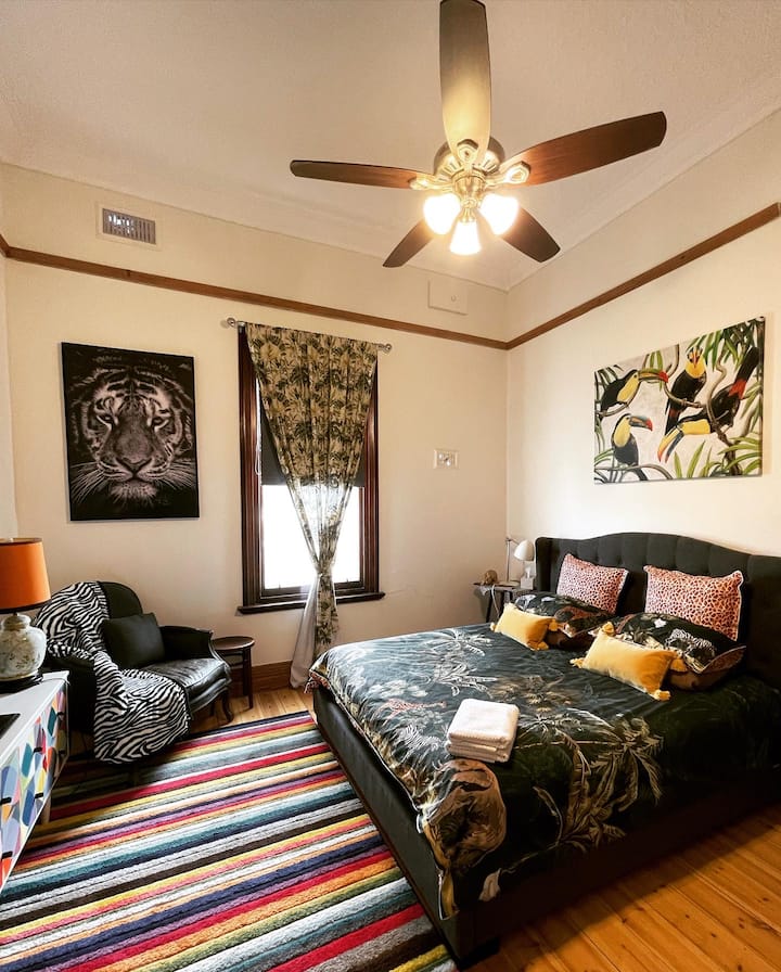 Safari room with king-sized bed.