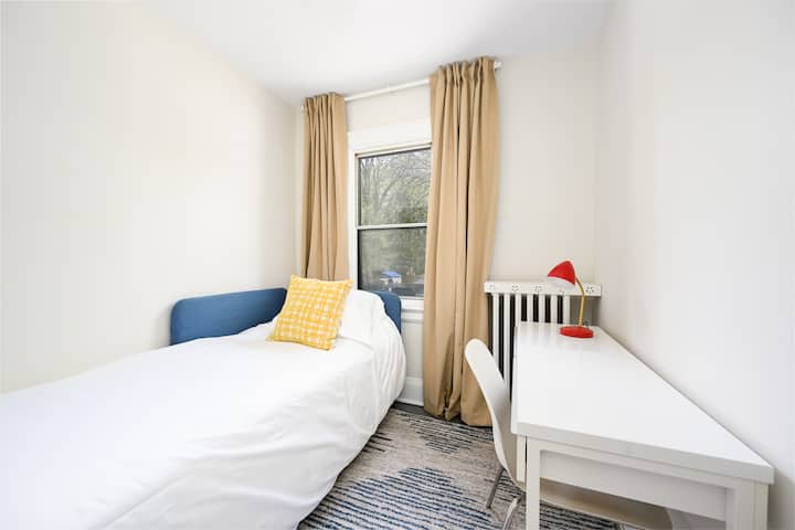 Room 3 - Twin bed with brand new mattress. Comfortable desk and chair to work or study.
