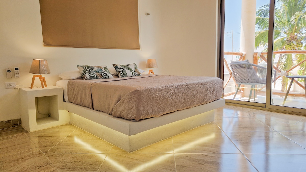 เตียงคู่พร้อมไฟอุ่นกระพริบใต้ฐาน