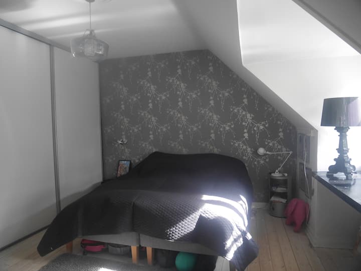 Chumba cha kulala kilicho na kitanda cha watu wawili na Baraza la Mawaziri na nafasi kwa ajili ya wageni