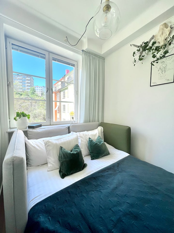 Dhomë miqsh me divan krevat dopio (dy divane teke që mund të bashkëngjiten)