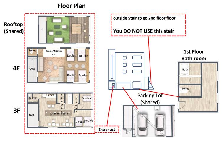 浅草徒歩3分/140㎡Max22名/無料駐車場/屋上絶景/渋谷直通 gallery image 5