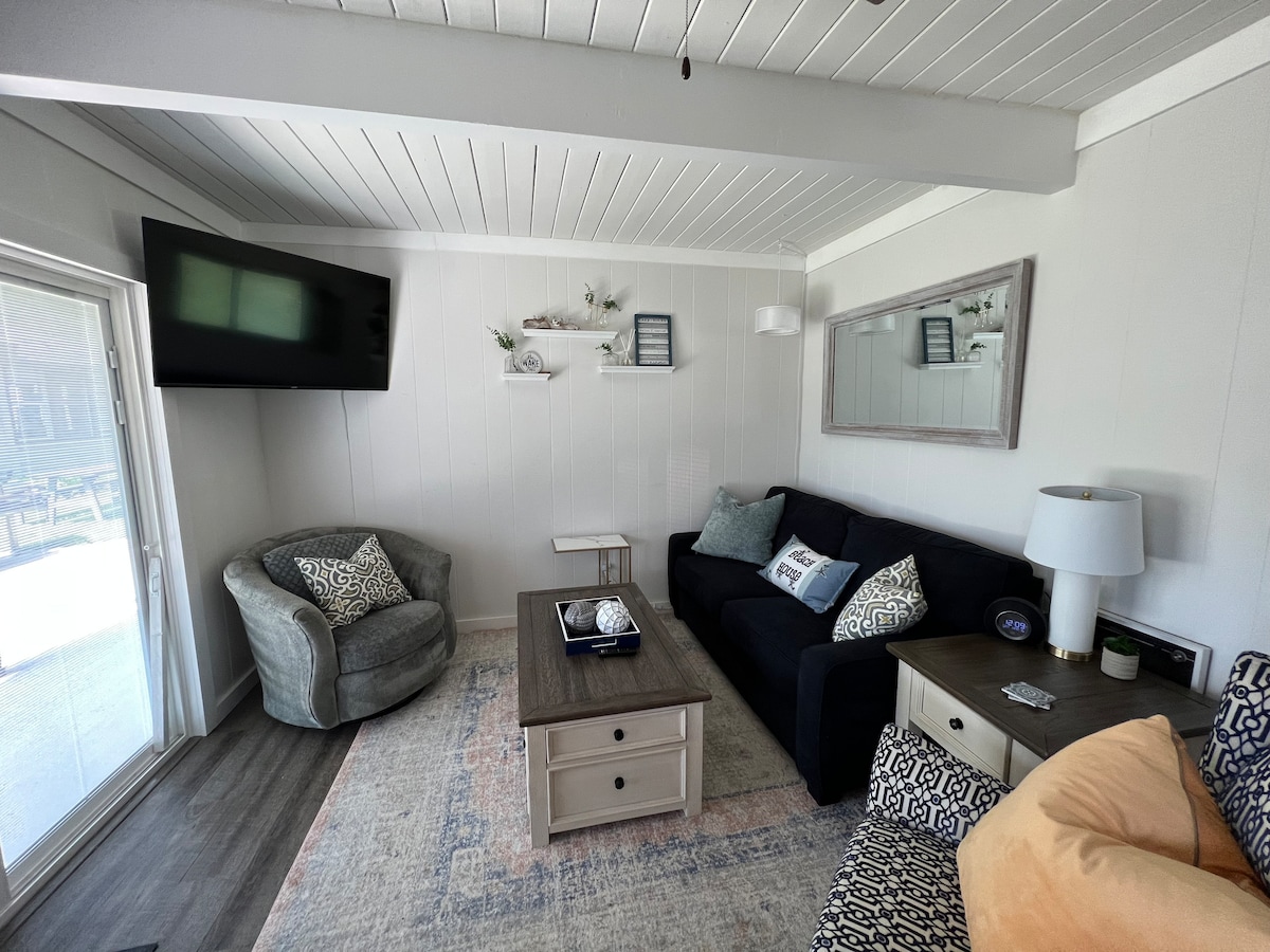 Comfortable living area with smart TV