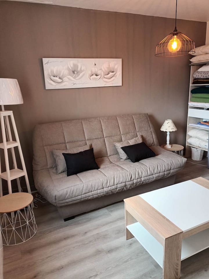 chumba kimoja chenye kitanda kizuri cha sofa 140, chumba cha kuvalia