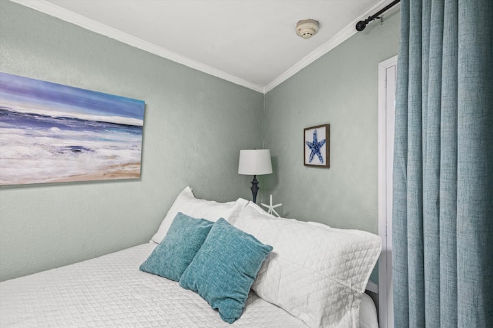 Queen size bed to enjoy after a long day exploring Galveston Island!