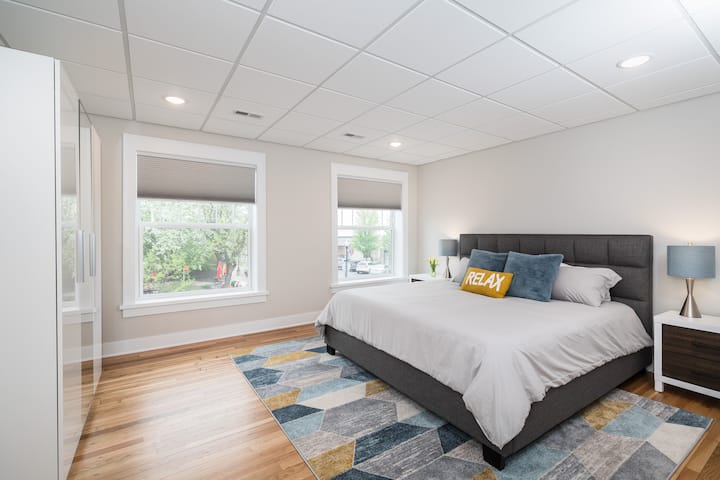 Bedroom 1 - Comfortable king bed with a Nectar mattress.  Blackout shades and wardrobe included.