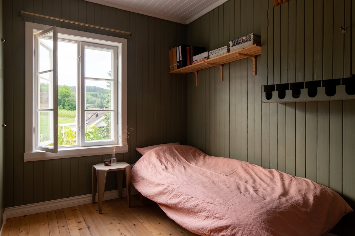 - Chumba cha kijani kina kitanda cha sentimita 90 -