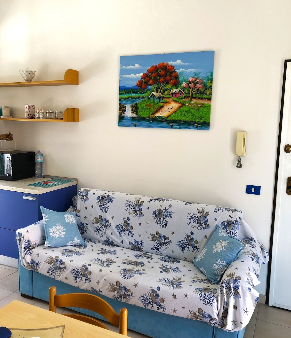 Área de estar: ángulo principal del sofá y entrada