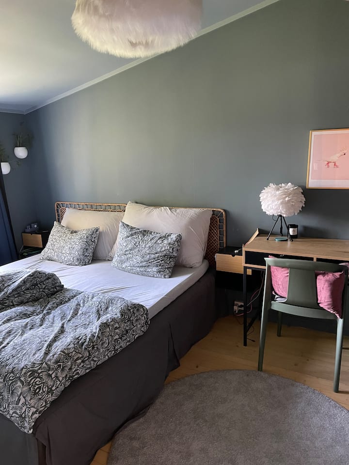 غرفة النوم الرئيسية مع مكتب عمل، والسرير 180 × 200 سم.