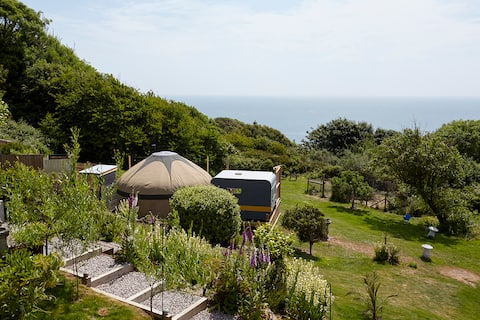 Puckaster Cove Garden Yurt with stunning sea views