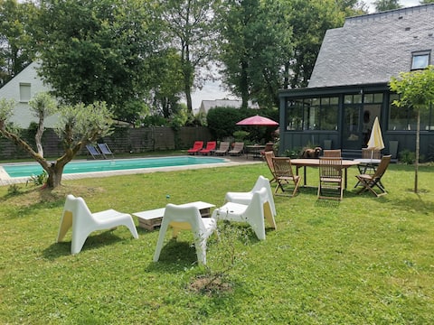 Wooded house with heated pool