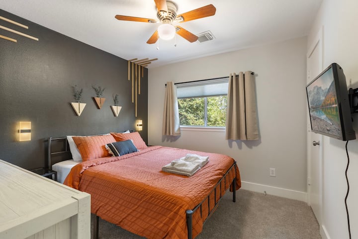 Get the best sleep on our pillowtop mattresses and enjoy the fun vibes this room has to offer.