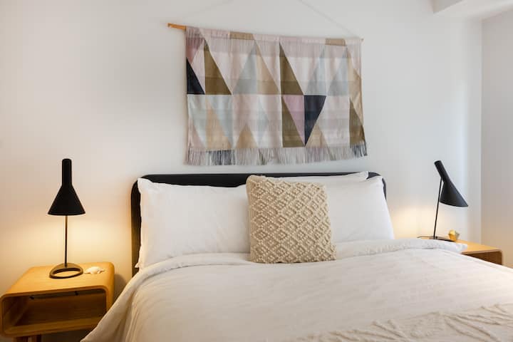 Second bedroom - Queen Bed with built in wardrobe. Air-conditioning in each room and ceiling fans in both main bedrooms.  Linen Is provided and professionally laundered.