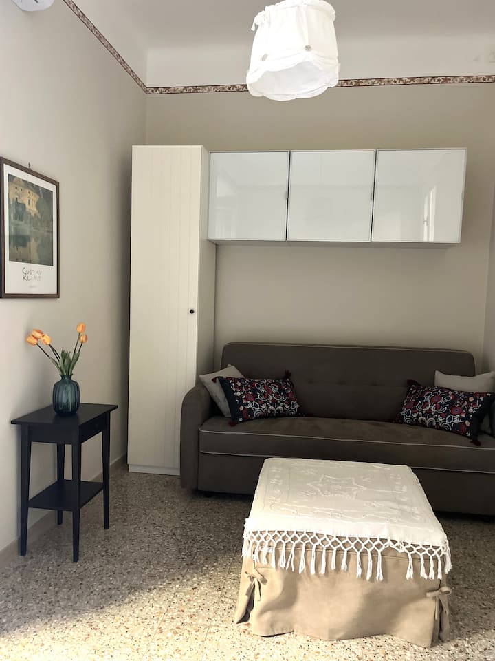 1 krevat dopio divan
1 dollap
1 mobilie e ulët
1 televizor LED

 