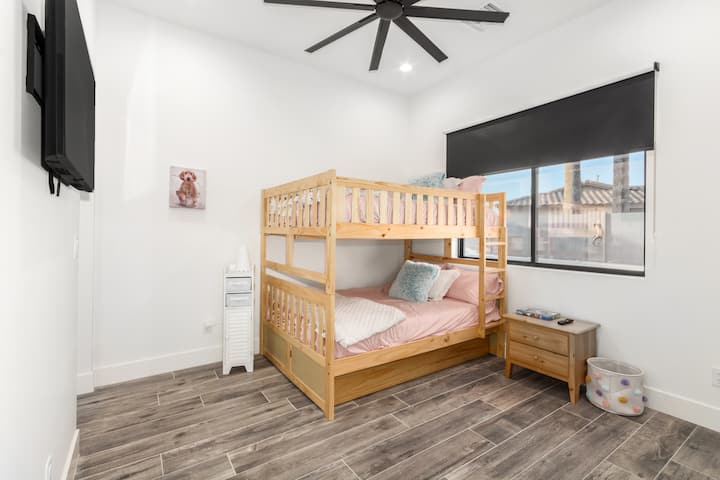 Guest Room 4 - Full over Full Bunkbeds - with twin underneath - Private Bathroom - Large Closet - Off Pool - 