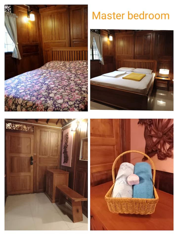 Основна уютна спалня с баня. Намира се откъм градината на вилата. 
