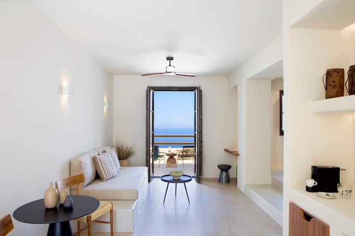 جناح متميز مع حمام سباحة ساخن وإطلالة على البحر - غرفة المعيشة