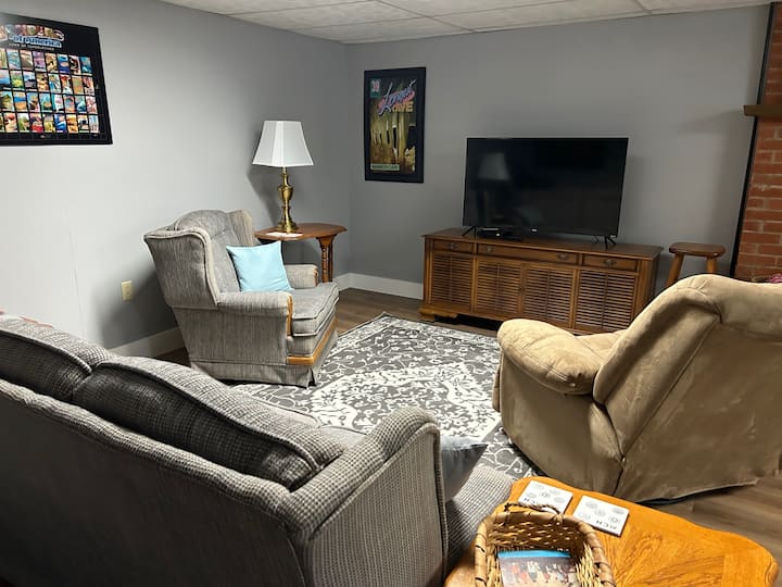 Lower level TV Room with 50" TV,  DVD player and Dish Network.