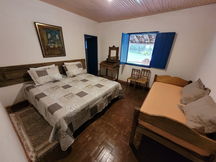 Garden apartment, suite with 1 double bed,  1 single bed and bathroom.